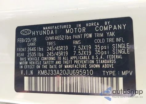 2018 Hyundai Tucson Value из США, поврежденный, VIN KM8J33A20JU695910